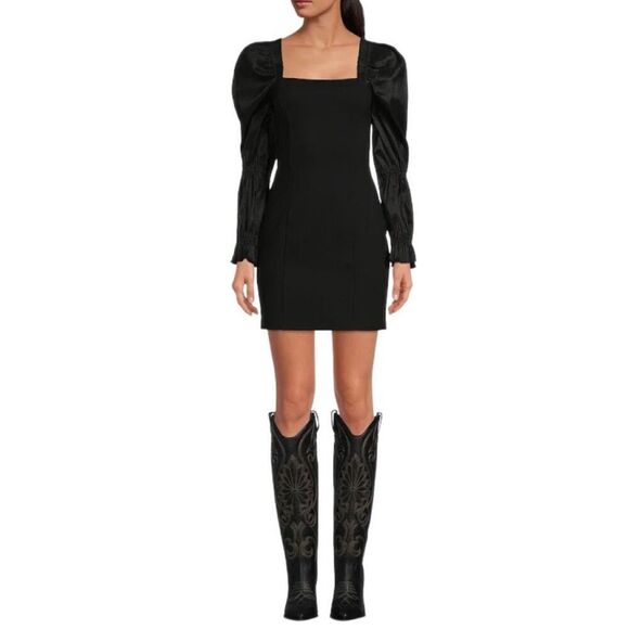 New! a loves a Black Dress With Puff Sleeves Sz S - Picture 2 of 8